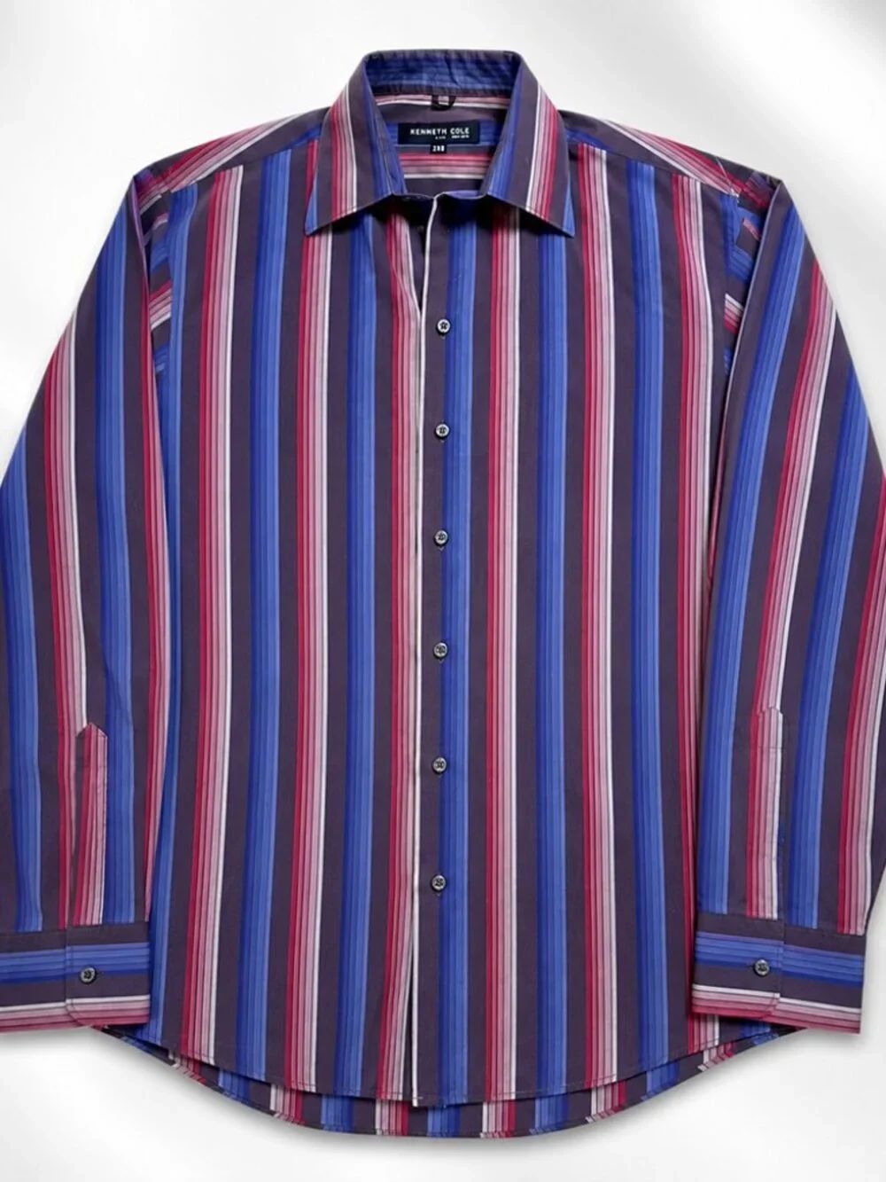 Kenneth Cole New York Men's Blue Pink Stripe Button Front Shirt